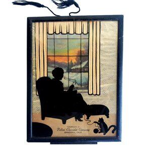 1940s Reverse Painted Silhouette Vintage Advertising Art Chevrolet Cat Lover